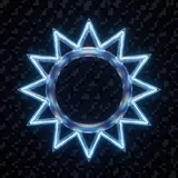 Merkur Markenlogo als blaues Neon-Hologramm im Roby Casino
