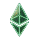 Neon-gr&uuml;nes Ethereum-Hologramm-Diamant als Altcoin-Icon f&uuml;r Roby Casino