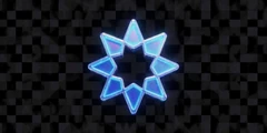 Merkur Spieleentwickler Logo als blaues Neon-Hologramm im Roby Casino