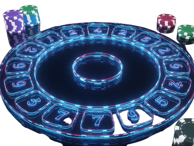 Holografisches Roulette-Tischlayout mit blauen Neon-Setzfeldern im Roby Casino