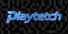 Playtech Spieleentwickler Logo als blaues Neon-Hologramm im Roby Casino