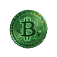 Neon-gr&uuml;ne Bitcoin-Hologramm-M&uuml;nze als Kryptow&auml;hrungs-Icon f&uuml;r Roby Casino