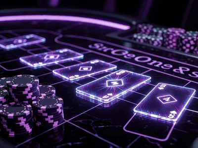 Futuristischer Baccarat-Tisch mit neon-violetten Chips im Roby Live Casino