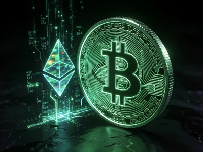 Neon-gr&uuml;ne Bitcoin- und Ethereum-Hologramm-M&uuml;nzen f&uuml;r Krypto-Transaktionen im Roby Casino