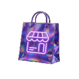 Holografische Einkaufstasche mit violettem Neon als Roby Casino Shop