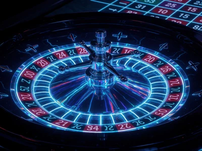 Holografisches Roulette-Tisch mit blauem Neon im Roby Live Casino