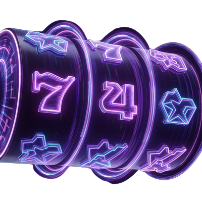 Holografische rotierende Slot-Rolle mit violetten Neon-Lichtspuren f&uuml;r Freispiele