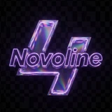 Novoline Markenlogo als violettes Neon-Hologramm im Roby Casino